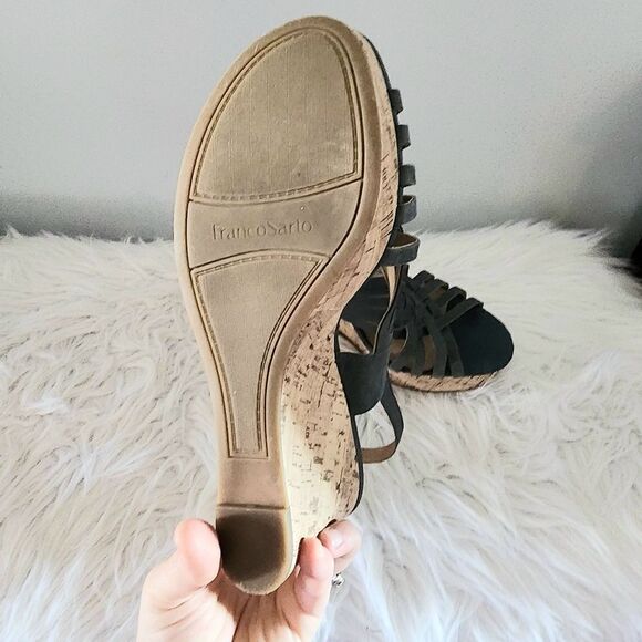 Franco Sarto open toe cork wedge sandals slingback women's 11 blue gray color - Picture 4 of 8